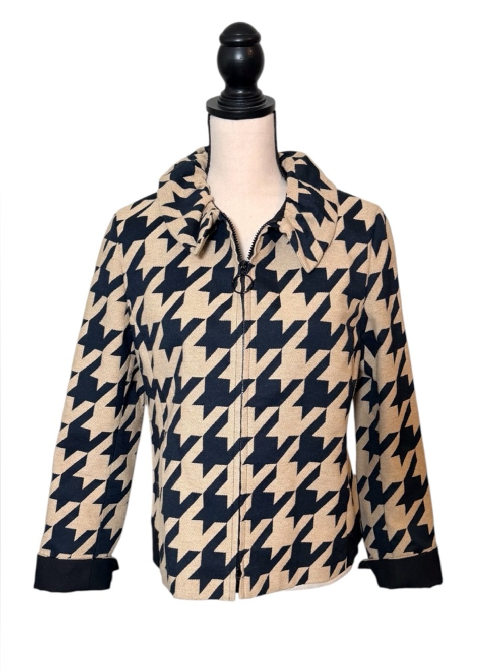 Akris Punto Luxury Wool Blend Capsule Black & Tan Houndstooth Blazer Size 8